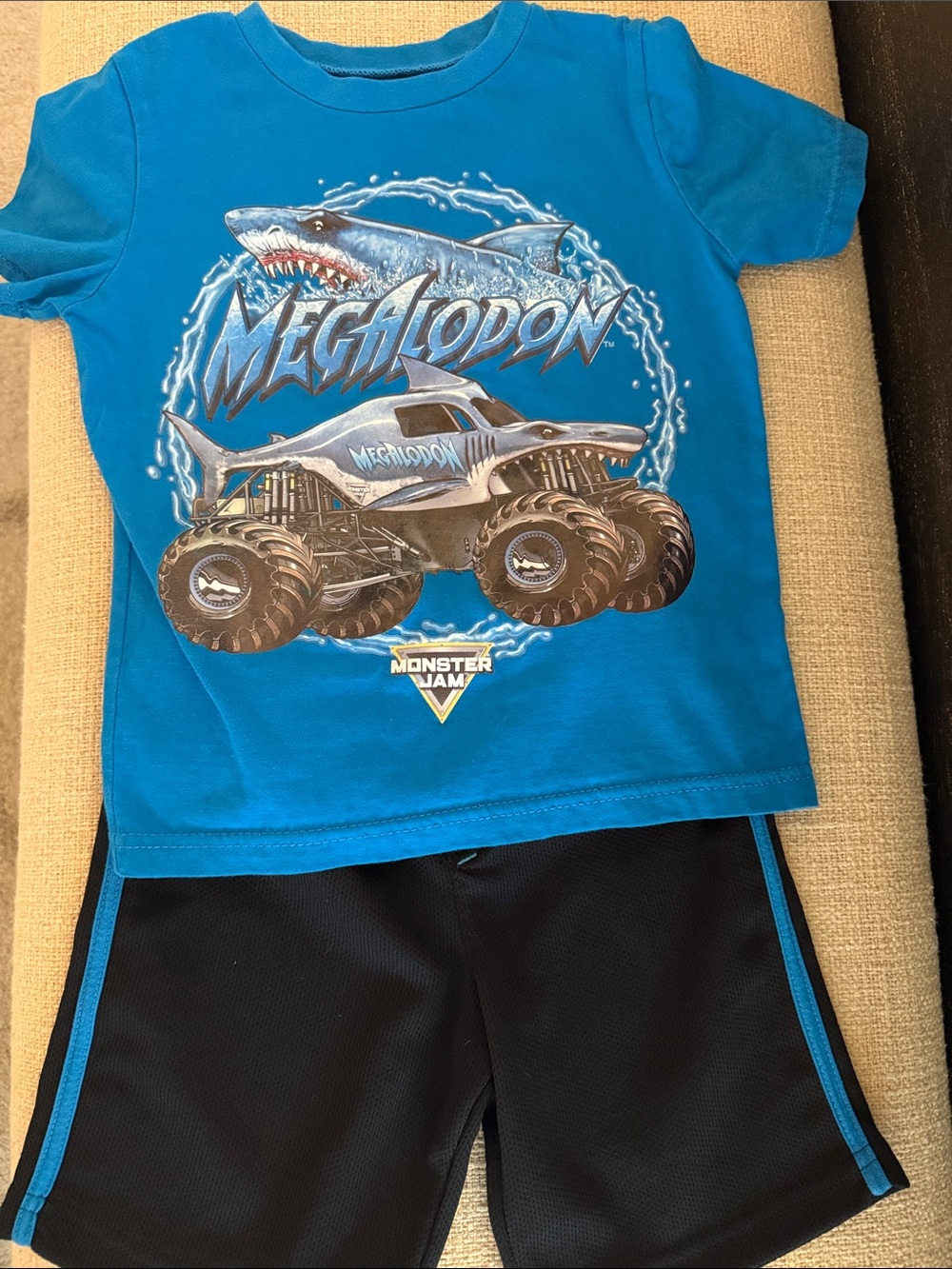 Megalodon Monster Jam Kids Matching Set in Bright Blue